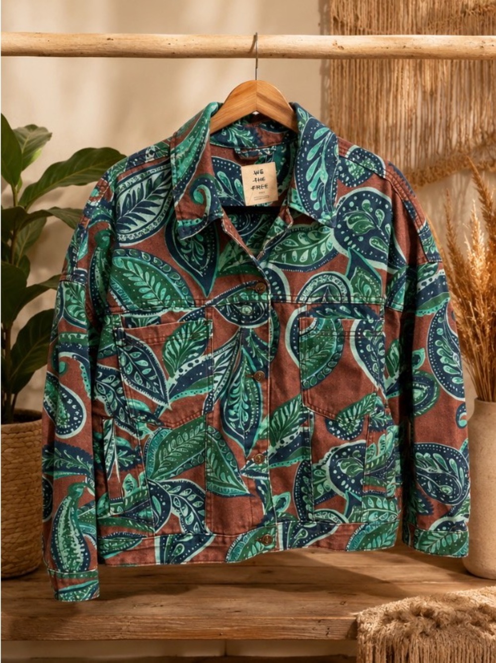 Free People We The Free Opal Swing Printed Denim Jacket Paisley NWOT